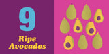 Illustration of nine avocados and large blue number nine
