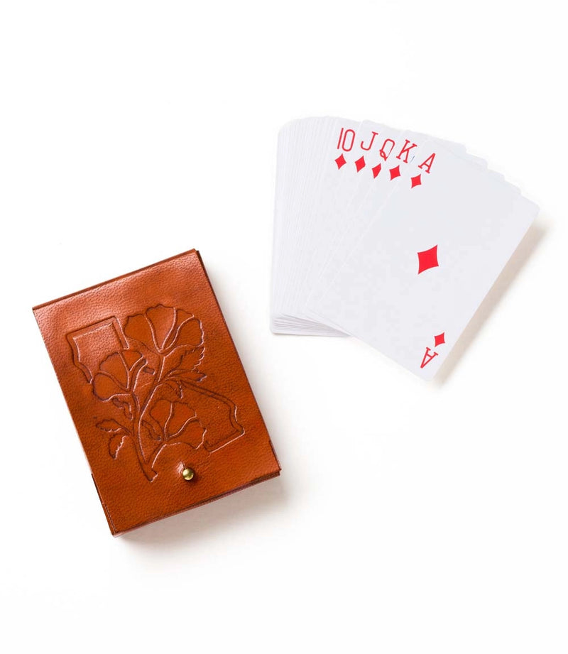 California Poppy Leather Playing Cards