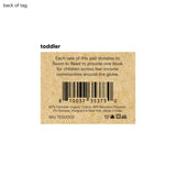 Back of tag with barcode, product info, and message: Kids Socks Gray Bicycles helps kids in low-income communities.