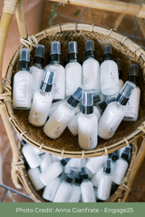 Lavender Body Lotion in Travel Size displayed in a basket at an event