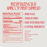 Label for Ruby Valencia Orange and Apricot Marmalade with nutrition facts and natural ingredients list.