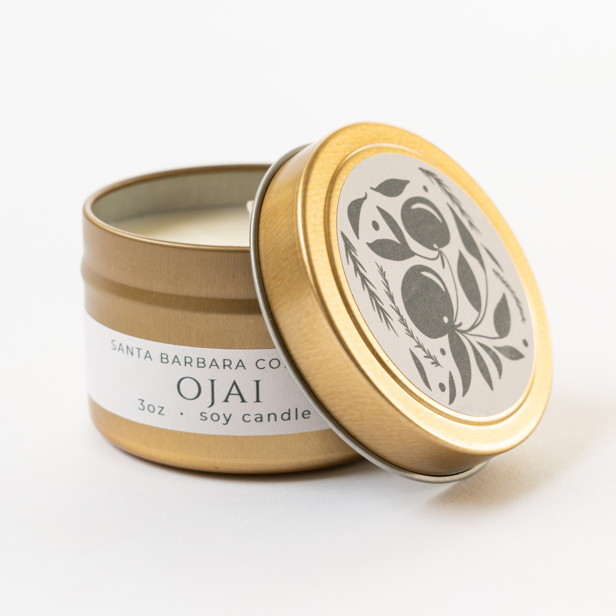 Ojai Travel Candle, a 3 oz travel-size soy candle in a compact vessel by Santa Barbara Company
