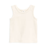 Organic Baby and Kids Leni Tank, soft, sleeveless, and plain white, laid flat on a white background.