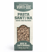 Pasta Santina Vorti-Cee pasta packaging, grey-green top and bottom, cream center