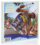 A lively scene from the Santa Barbara Summer Solstice shows people in colorful shirts and sunglasses playing steel drums under palm trees—perfect for a vibrant coffee table book cover. One man in front energetically plays a drum.