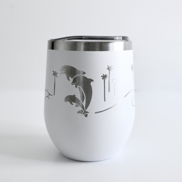 Santa Barbara Company White Tumbler Dolphin Side