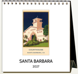 Santa Barbara Easel Desk Calendar 2027 featuring a vintage image of the Santa Barbara Courthouse.
