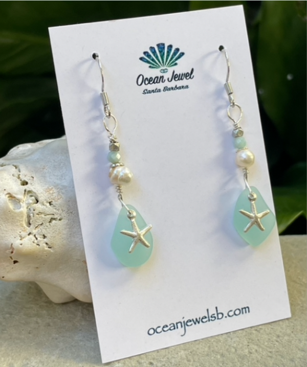 Seaglass, Starfish & Pearl Earrings