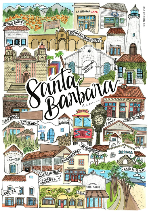 Santa Barbara Watercolor Postcard
