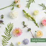  A variety of white, purple and cool-toned pink flowers entitled "Soft and Dreamy"