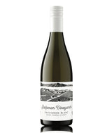 A bottle of Stolpman Sauvignon Blanc with a white cap and a label showing a black-and-white vineyard scene, marked as vegan and from Santa Barbara County.