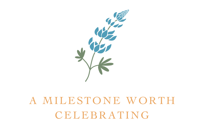 Graphic shows a blue flower and reads "a milestone worth celebrating"