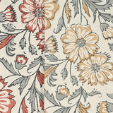 Bloom Sienna Hand Block Printed Napkins: red, gold & gray flowers on cream; Fair Trade; vertically divided design.