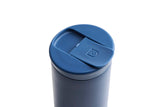 Ceramic Coated Travel Mug in Pacific Blue with flip-top, leak-proof lid shown from above on white background.