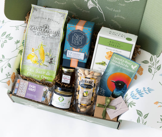 The Best of Santa Barbara Gift Box: Assorted local California gourmet food items in a box.