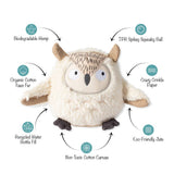 Whoooo’s There Earth Friendly Dog Toy made with hemp, faux fur, jute, and recycled bottle fill.