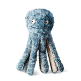 Long Time No Sea Earth Friendly Dog Toy: blue plush octopus with 8 fuzzy legs, recycled materials, and a cheerful smile.