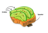 Avocado toast dog toy, close-up view
