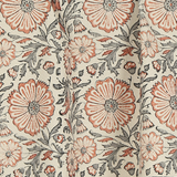 Sienna Earth Block-Printed Kitchen Towel in kora cotton with a floral design in muted orange, gray, and beige.