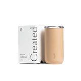 12oz Everyday Tumbler (Desert Tan) sits by its box—perfect for specialty coffee lovers.