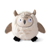 Whoooo’s There Earth Friendly Dog Toy—plush owl with big eyes, tan wings, cream body, made from recycled materials.