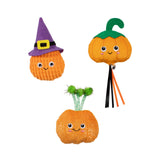 Witch of the Patch 3PC Cat Toy Set: Festive pumpkins with cute faces, witch hat, bell & pom-pom stems.