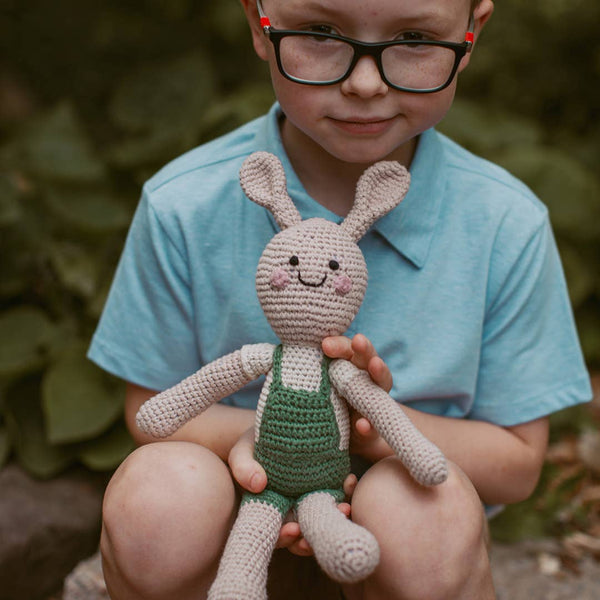 Fair Trade Handmade Bunny in Suspenders