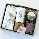 fireside coffee and cocoa gift box from Santa Barbara Company with hot cocoa, coffee, chocolates, California almonds and a tumbler