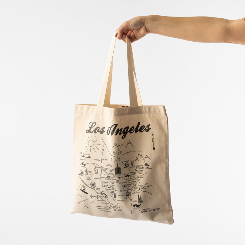 Los Angeles Map Tote, being held by person