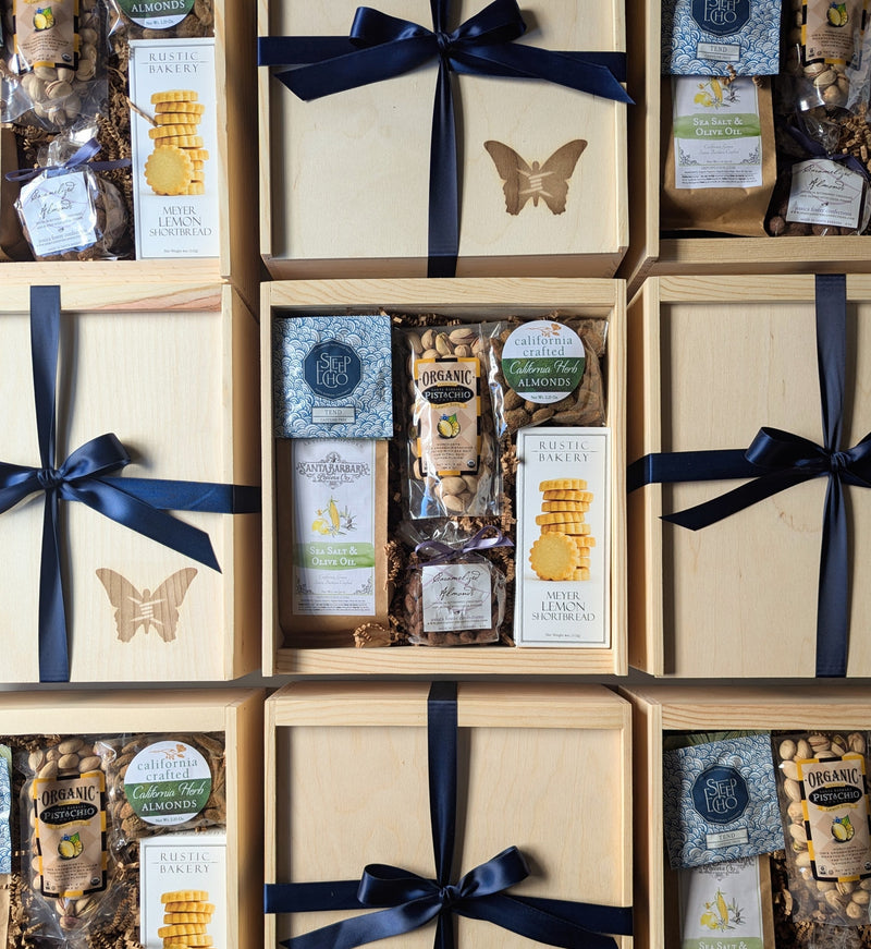 multiple california snack gifts displayed together