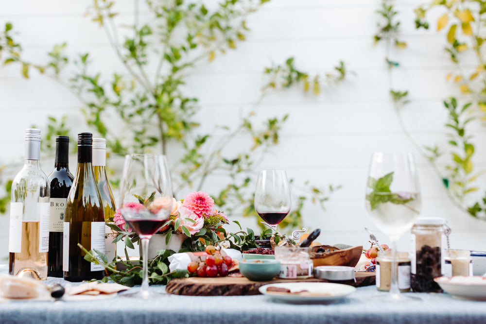 Wine and hors d'oeuvres served at a dinner party