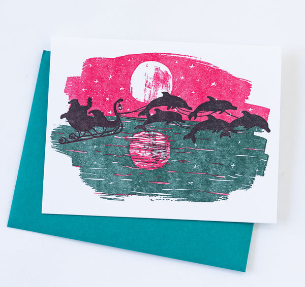 Santa's Dolphins Letterpress Holiday Card Boxed Set