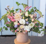 The Grande: A ceramic vase with pastel, sustainably grown flowers, arranged by your Santa Barbara florist.