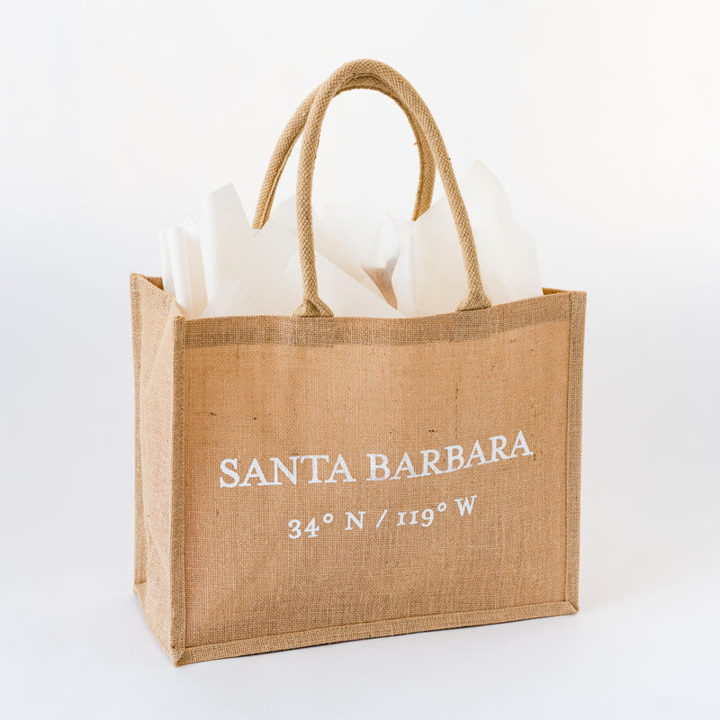 Santa Barbara coordinates jute tote