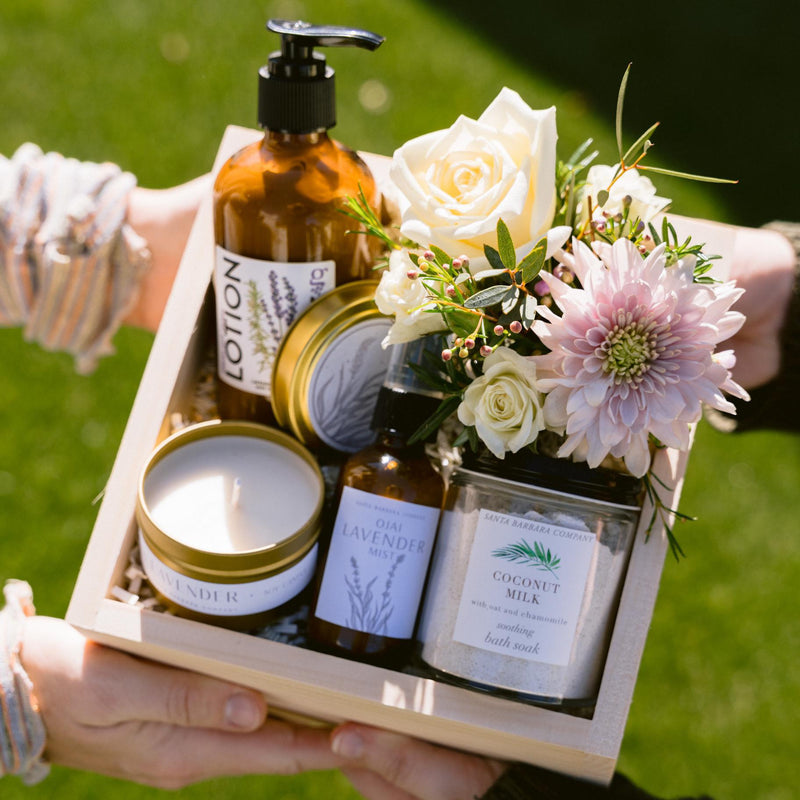 Riviera Garden Gift Box with Flowers outside