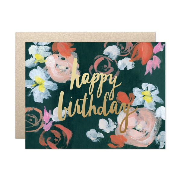 Coral Florals Happy Birthday Note Card