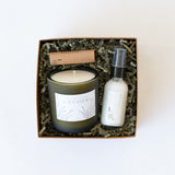 Brown small gift box containing lavender spa and home essentials