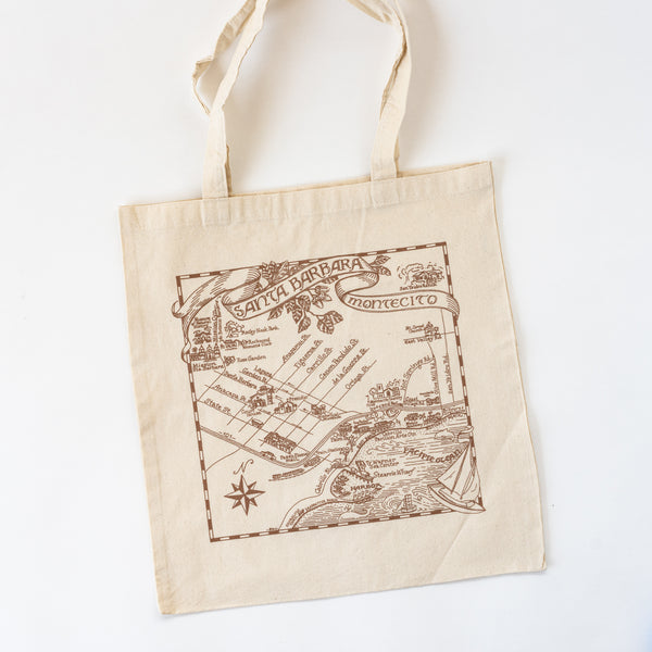 Taupe Santa Barbara Illustrated Map Tote