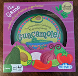 Guacamole! Matching Game is a boxed family game for ages 8+ and 2–4 players. The colorful packaging features avocados, tomatoes, onions, and peppers, reflecting its ingredient-matching gameplay.
