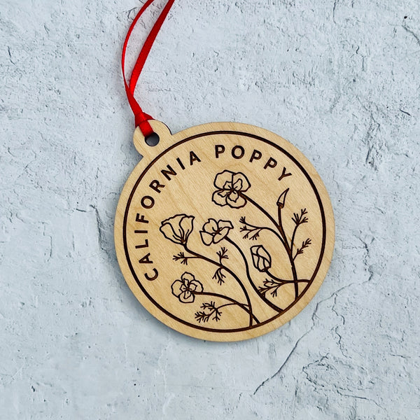 California Poppy Wood Ornament