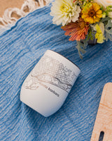 Santa Barbara Map Wine Tumbler Cup on a beach blanket