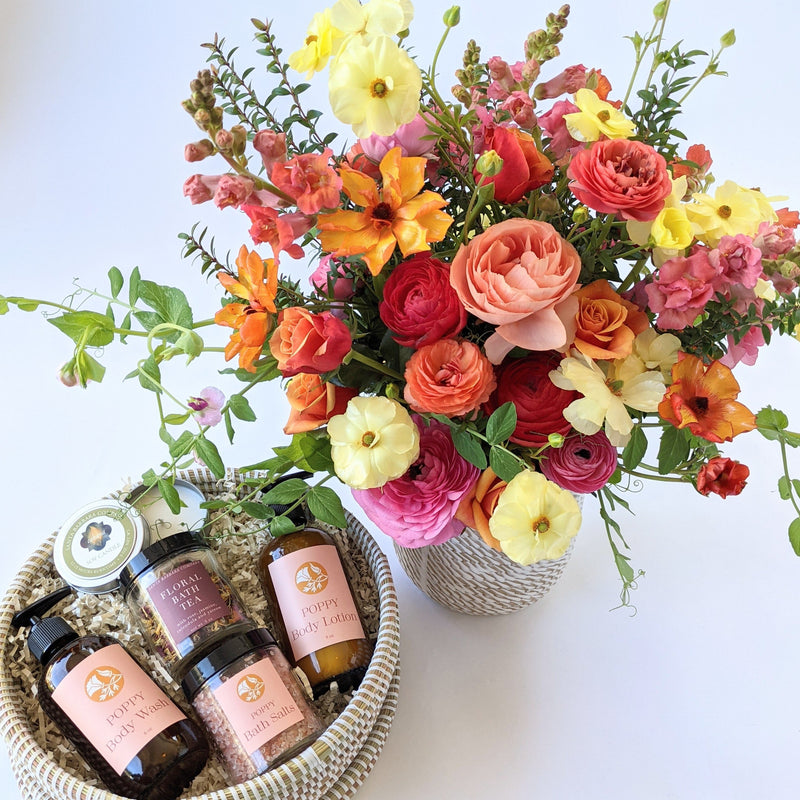 Joyful Flowers and Poppy Spa Gift Basket