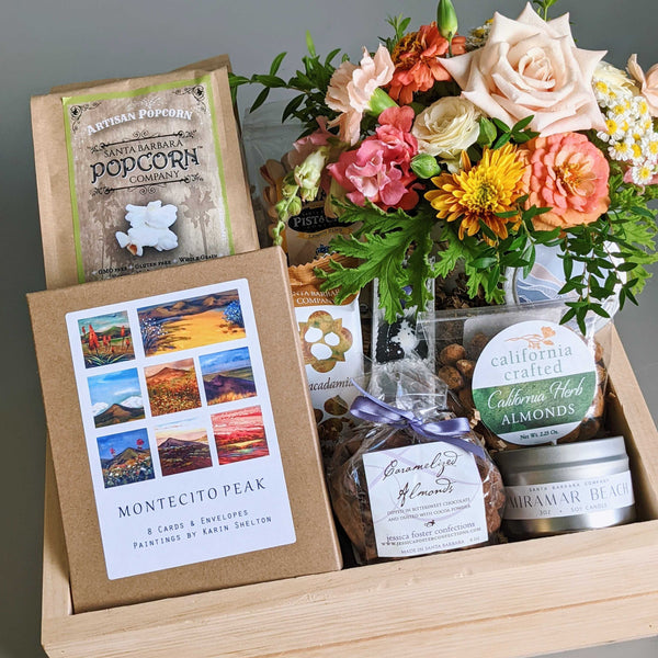 Montecito Gift Basket with Flowers