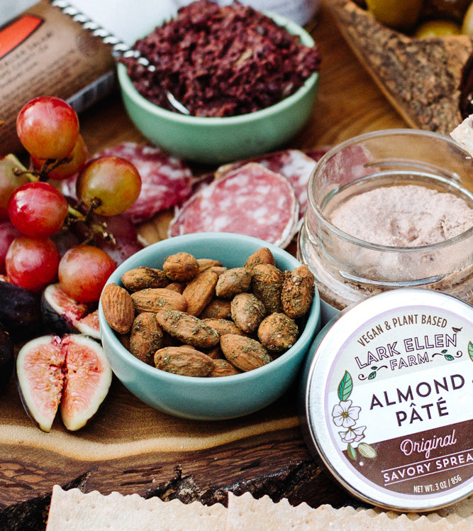 California Herb Almonds by California Crafted displayed on an hors d'oeuvres platter