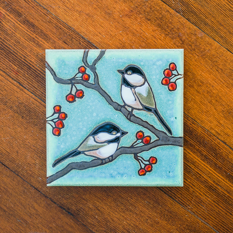 Chickadee Bird Trivet Coasters & Trivets - Pacific Blue Tile, The Santa Barbara Company