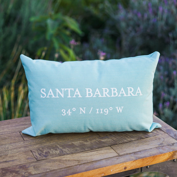 Santa Barbara Latitude / Longitude Pillow in Teal