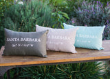 Santa Barbara Latitude / Longitude Pillow in Light Grey