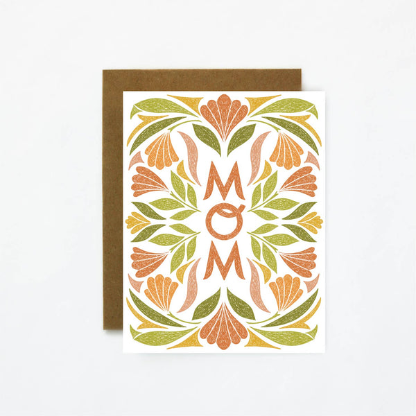 Outside of card reads "Mom" surrounded by a spring inspired pattern