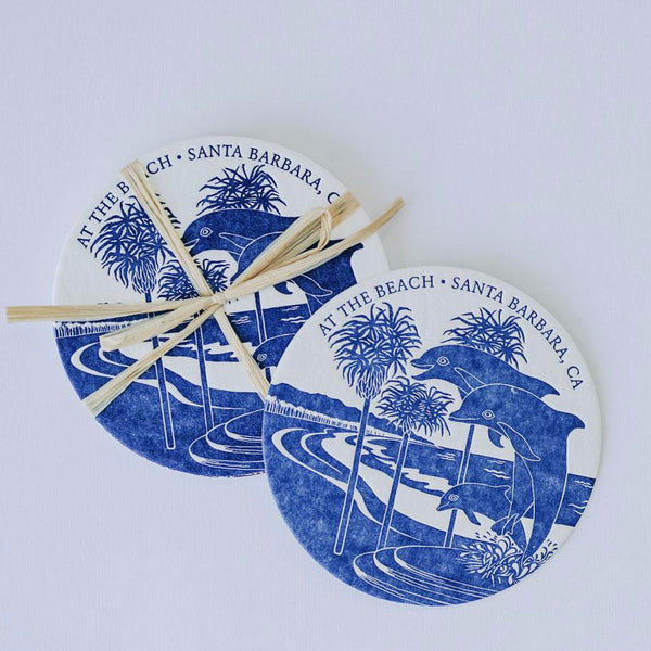 At The Beach Dolphin Letterpress Coasters