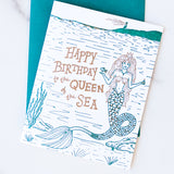 Happy Birthday to the Queen of the Sea card—a magical birthday card perfect for mermaid and ocean lovers.